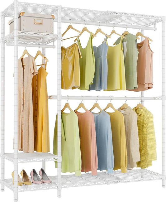 VIPEK X20 Expandable Metal Clothing Rack Adjustable from 3'3" to 4'8" Heavy Duty Garment Racks with Adjustable Shelves and Hanger Rods Portable Wardrobe Open Closet Rack System, White