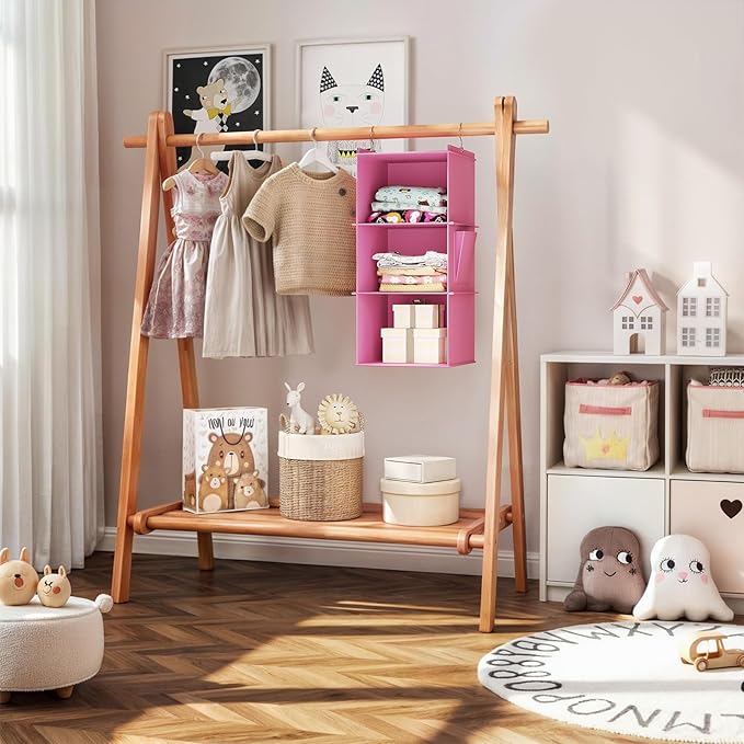 Hanging Closet Organizer, 3-Shelf Closet Hanging Storage Shelves, Light Pink