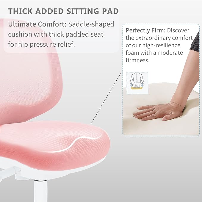 Kids Desk Chair, Boy's Girl's Child Children Study Office Computer Chair, Ergonomic Design, Adjustable Height and Seat Depth (Peach Pink W/Armrests)