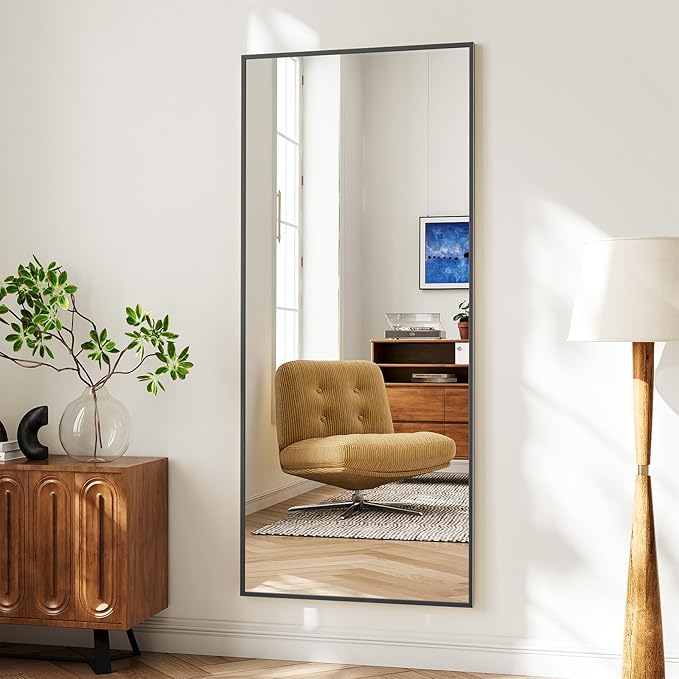 Koonmi 65"x24" Floor Mirror Full Length, Bedroom Floor Body Mirror with Stand, Large Black Mirror, Leaning, Standing or Hanging Horizontally/Vertically