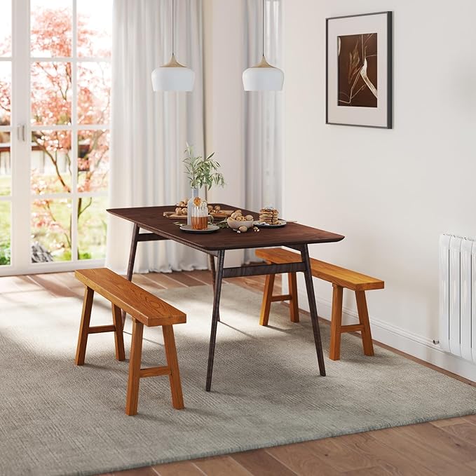 Handmade Solid Wood Noodle Bench 45 in Long Farmhouse Bench for End of Bed Entryway Slim Shoe Storage Stool Entry Stool Hallway Dining Farmhouse or Living Room