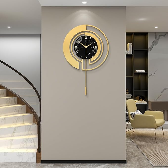 FLEBLE Wall Clock,Decorative Wall Clocks Pendulum,Silent Quality Quartz Wall Clock Battery Operated,Large Clock for Living Room,Kitchen,Home,Bathroom,Bedroom Wall Decor,15x24 inches