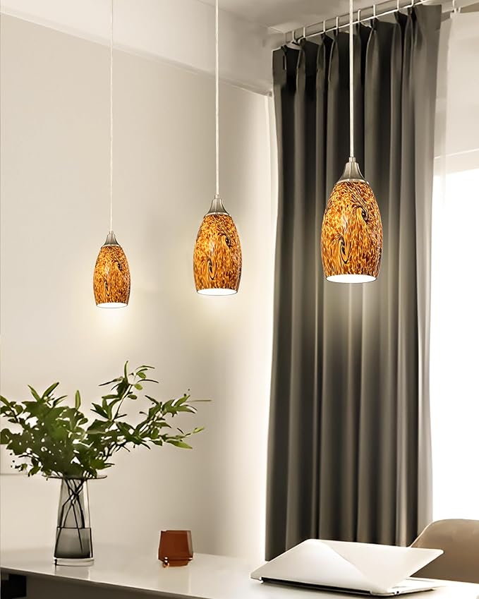 Mini Glass Pendant Lights for Kitchen Island1Pack Hand Blown Art Glass Pendant Light Shade with Brushed Nickel Finish Black and Yellow Swirl Glass Lamp Shade for Kitchen Over Sink Dining Room