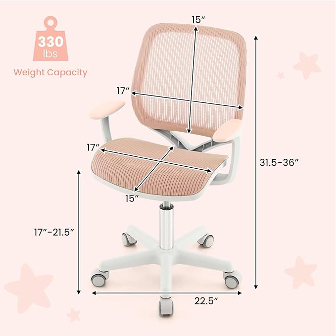 Costzon Kids Desk Chair, Height Adjustable Children Study Computer Chair with Armrests, Sit-Brake Casters, Swivel Mesh Task Chair for Boys Girls Teens Students, Kids Chair for Home, Office, School