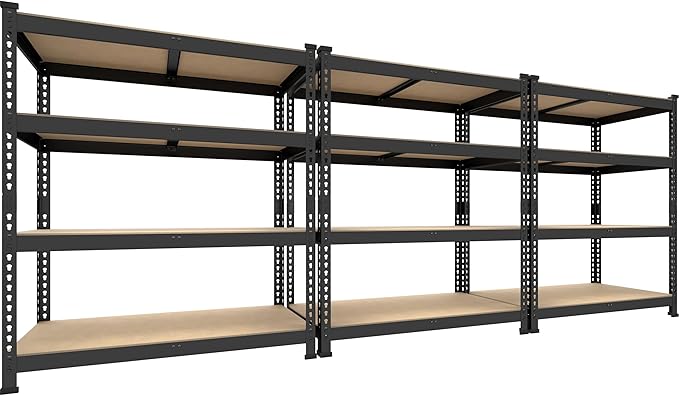 PrimeZone 4 Tier 36" W x 16" D x 55" H Storage Shelves - 3 Pack Adjustable Garage Storage Shelving, Heavy Duty Metal Storage Utility Rack Shelf Unit for Warehouse Pantry Closet Kitchen, Black