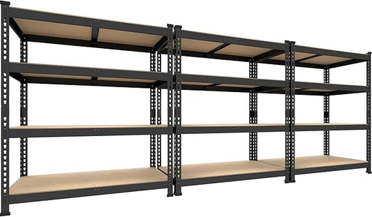 PrimeZone 4 Tier 36" W x 16" D x 55" H Storage Shelves - 3 Pack Adjustable Garage Storage Shelving, Heavy Duty Metal Storage Utility Rack Shelf Unit for Warehouse Pantry Closet Kitchen, Black
