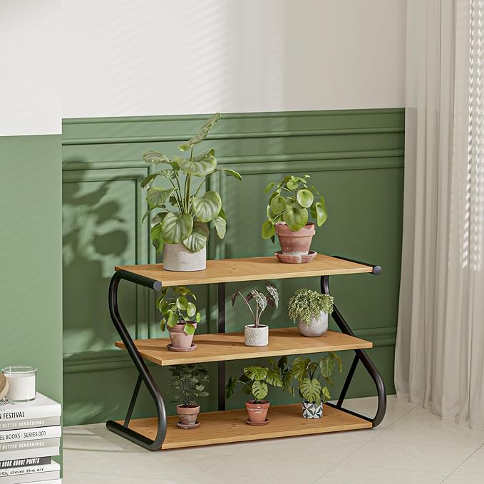 Bamboo Shoe Rack, Z-Frame Wooden 3-Tier Shelf with Durable Metal Shelves, Shoe Organizer for High Heels, Hallway, Living Room, Closet, Bedroom (Natural)