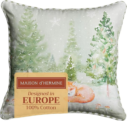 Maison d' Hermine Decorative Pillow Covers 18 x 18 Inch Square 100% Cotton Throw Pillow Covers with Invisible Zipper Cushion Case for Living Room Couch, Chair, Sofas, Bedroom, Home (Winter Mornings)