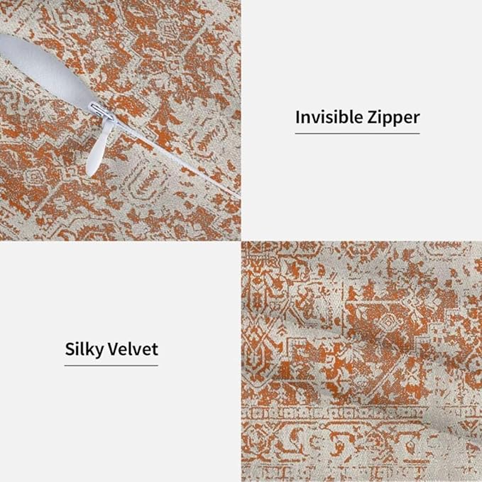 Fall Pillow Covers 20x20 Set of 2, Burnt Orange Boho Decorative Throw Pillows Ethnic Vintage Farmhouse Bohemian Carpet Pattern Pillow Cases Linen Gifts for Couch Sofa Outdoor Decor