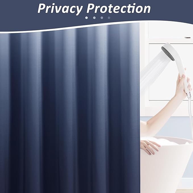 Navy Blue and White Shower Curtains for Bathroom, Ombre Indigo Royal Light Blue Cloth Fabric Shower Curtain Set with 12 Hooks Royal Indigo Bathroom Decor 72 x 72