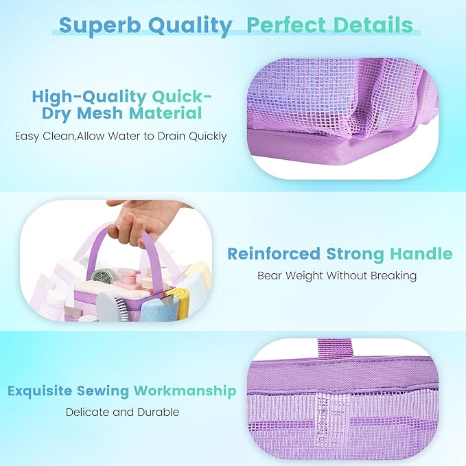 Camping Essentials Shower Caddy Portable for College Dorm Room Essentials for Girls with 9 Pockets,Large-Capacity Shower Caddy Dorm Basket,Quick Dry Shower Bag for Gym,Travel,Swim,Beach-Purple