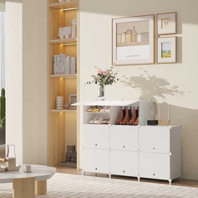 AWTATOS Shoe Rack, 8 Tier Shoe Storage Cabinet with Door, 32 Pair Shoe Organizer Shelves for Closet Hallway Bedroom Entryway, White