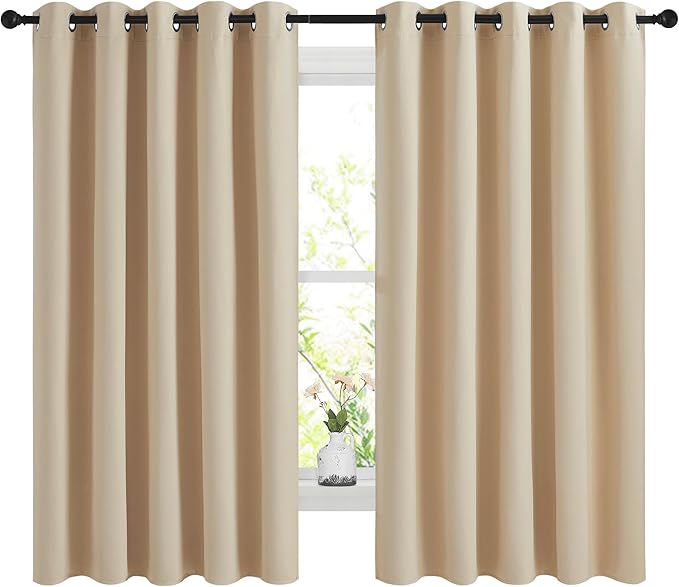 NICETOWN Blackout Curtains Panels for Bedroom, 2 Panels, 66 x 60 Inch, Biscotti Beige, 3 Pass Microfiber Noise Reducing Thermal Insulated Solid Ring Top Blackout Window Drapes