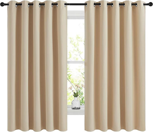 NICETOWN Blackout Curtains Panels for Bedroom, 2 Panels, 66 x 60 Inch, Biscotti Beige, 3 Pass Microfiber Noise Reducing Thermal Insulated Solid Ring Top Blackout Window Drapes