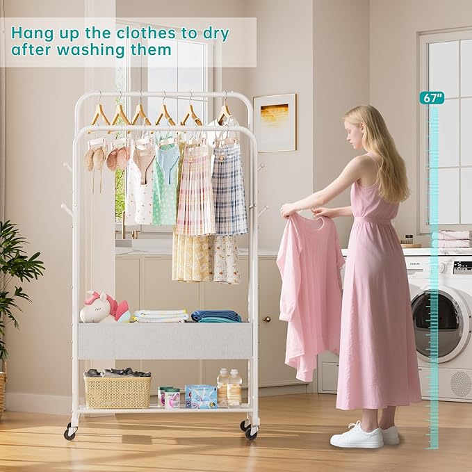 SINGAYE Clothes Garment Coat Rack Drying Clothing Racks Metal Freestanding for Hanging Clothes Portable Closet for Laundry Bedroom White
