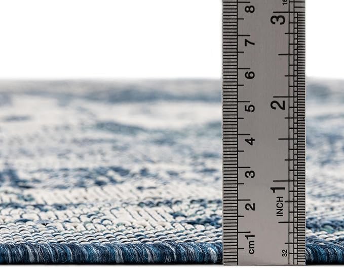 Unique Loom Outdoor Traditional Collection Area Rug - Valeria (7' 10" Octagon, Blue/ Ivory)