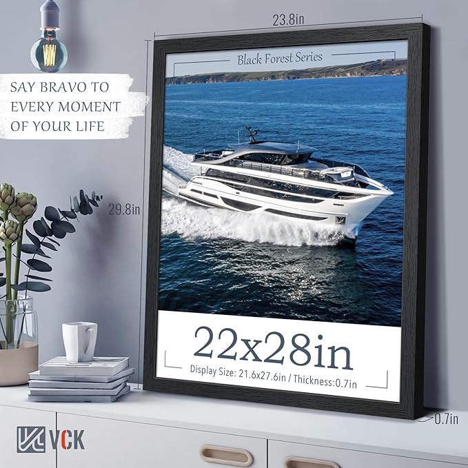 VCK 22x28 Poster Frame Set of 4 - Black, Gallery-Quality Wood Picture Frames, 1.1-Inch Wide Border, Polished Plexiglass, Vertical or Horizontal Wall Display for Photo/Art/Prints, Black