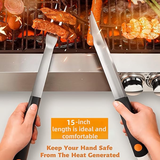 Grilling Accessories,Heavy Duty Stainless Steel BBQ Grill Tools Set, Spatula, Fork, Tongs Kit |with Storage Bag Barbecue Utensils Tool,for Outdoor Barbecue loversgift.