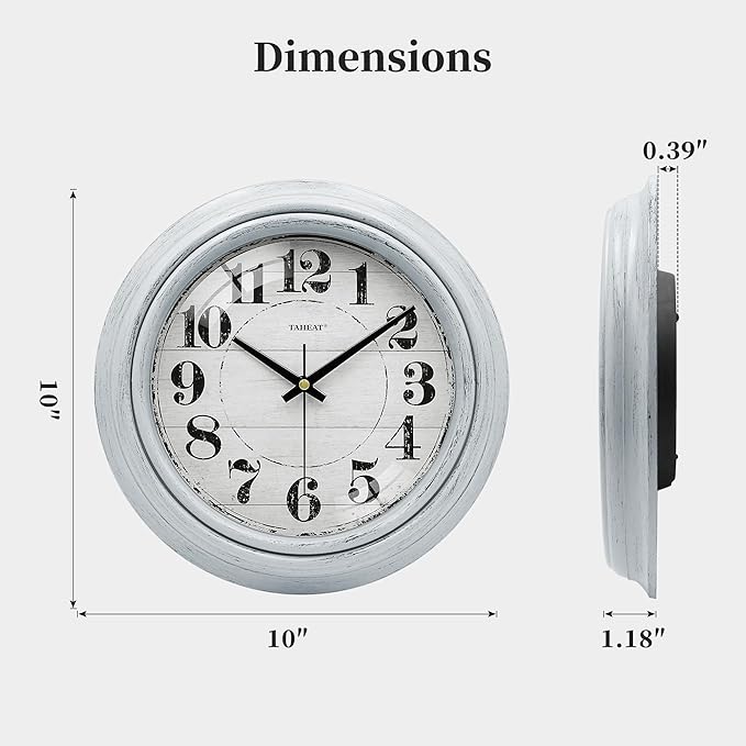 TAHEAT Wall Clock, 10 Inch Vintage Retro Blue Silent Non Ticking Battery Operated Wall Clocks Decorative for Living Room Bedroom Kitchen Bathroom Office