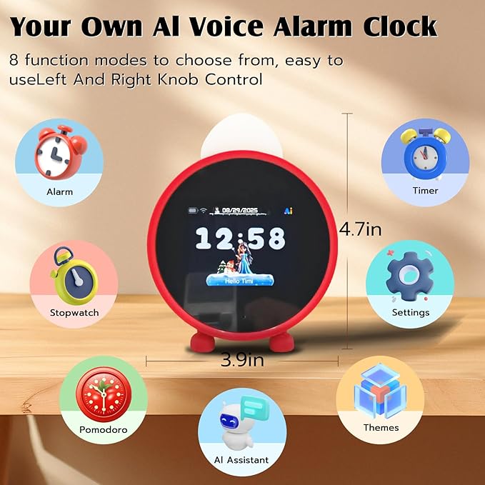 AI Clock Smart Clock with ChatGPT, WiFi Connect Voice Assistant Sound Clock Alarm with 2.8-Inch to Wake Alarm Clock for Toddlers and Kids