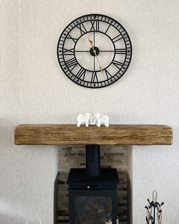 18 Inch Wall Clock for Living Room Decor, Silent Non-Ticking Battery Operated Metal Wall Clock, Indoor Outdoor Clocks with Roman Numerals, Black