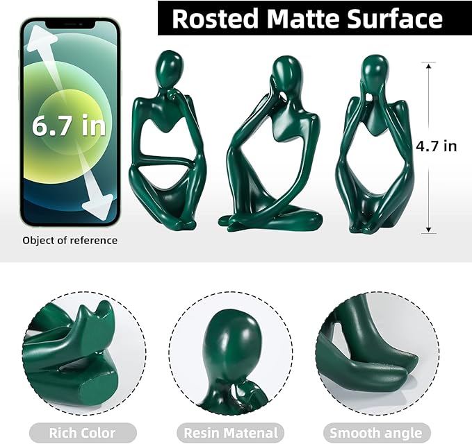 Thinker Statue Gold Decor Abstract Art Sculpture, Golden Resin Collectible Figurines for Home Living Room Office Shelf Decoration,Great Gift Ideas (Green)