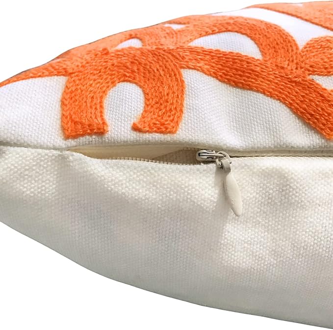 Alysheer Embroidered Lumbar Decorative Throw Pillow Cover 12"x 20", Classic Boho Mandala Embroidery Pattern Cotton Rectangular Cushion Case for Sofa Couch Living Room Bedroom (Bright Orange)