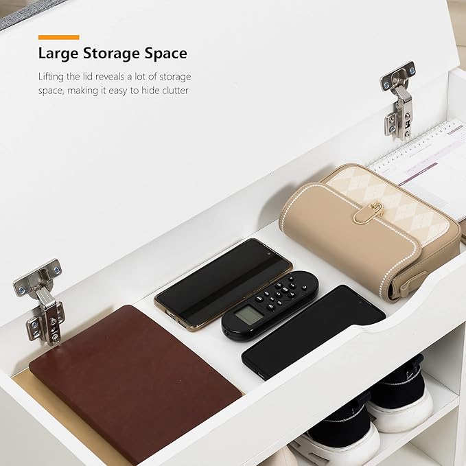 WelFurGeer Shoe Bench with Storage, White Shoe Storage Bench, Entryway Bench with Storage, Entryway Shoe Storage Bench White + Gray