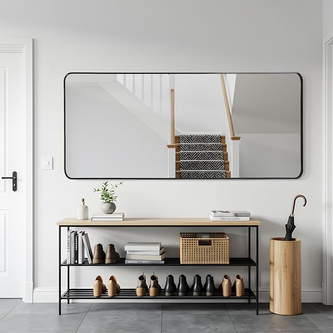 Rectangle Mirror Full Length 30" x 71" Large Floor Mirror Black Shadow Box Frame Wall Mounted for Home Decor Hanging Leaning Wall Full Body Dressing for Closet Bedroom