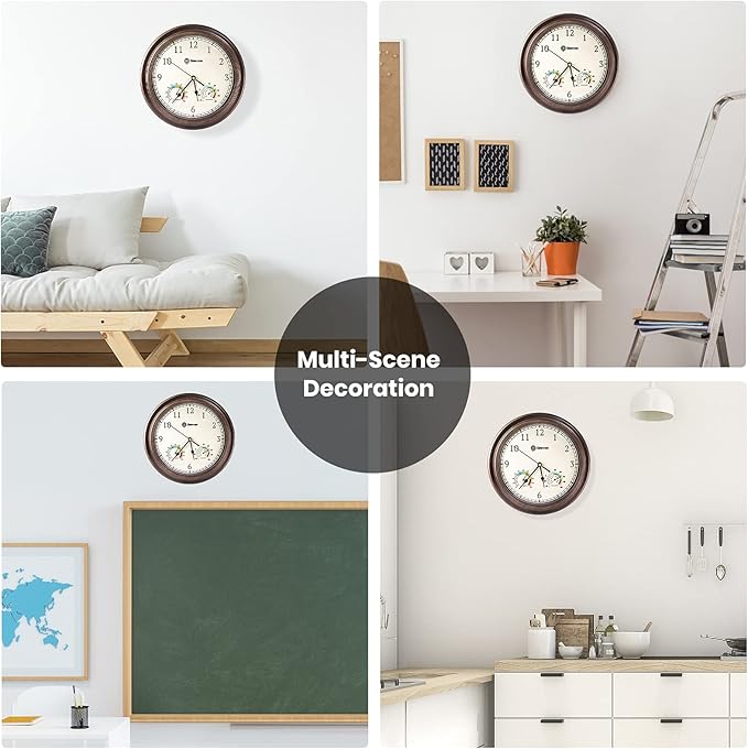 Geevon 14 Inch Retro Wall Clocks Battery Operated with Hygrometer and Thermometer Combo, Silent Wall Clock Non-Ticking Quartz Decorative for Kitchen Living Room School Bedroom