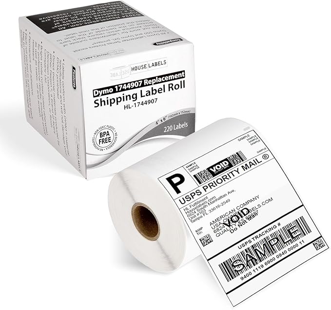 DYMO-Compatible 1744907 Shipping and Postage Labels for 4XL (4" x 6") - BPA Free! (6 Rolls; 220 Labels per Roll)