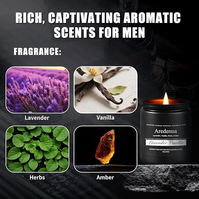 Lavender Vanilla Candle | Candle Gifts, Soy Candles for Home Scented, Aromatherapy Gifts for Women Men - 7oz Scented Candles for Home, 50 Hours Burn Time, Perfect for Relaxing Home Fragrance