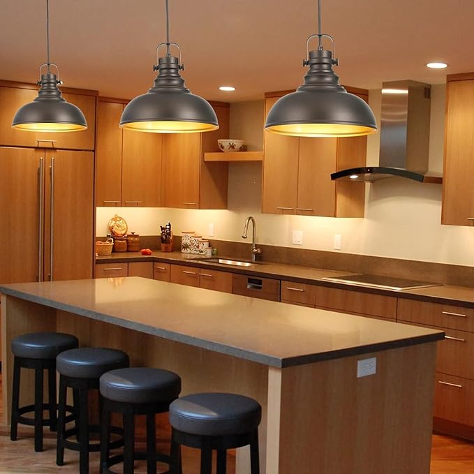 Industrial Pendant Light Fixture, Farmhouse Decor Adjustable Metal Hanging Lamp, Vintage Pendant Lighting for Kitchen Restaurant Dining Room Cafe, E26 Base Black 1 Pack