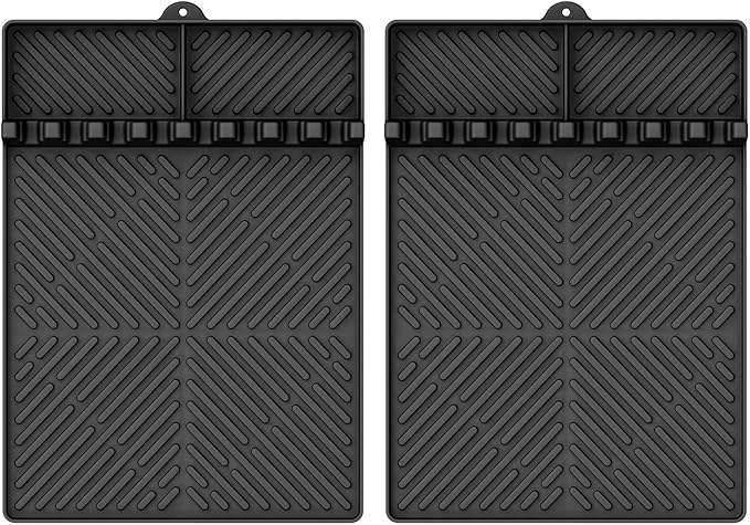 Blackstone Silicone Griddle Tools - Spatula Mat with Drip Pad & Grill Utensil Holder Side Shelf for Kitchen, Cooking, Countertop, Griddle Accessories - 2 Pack