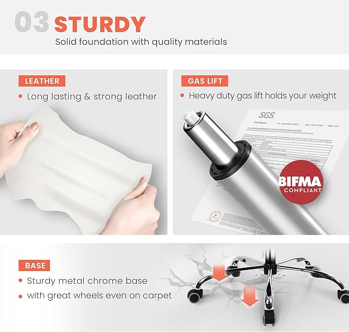 NEO CHAIR Office Desk Ergonomic Gaming Chair High Back Adjustable Computer Chair with Wheels and Lumbar Support Comfy Leather Executive Swivel (White)