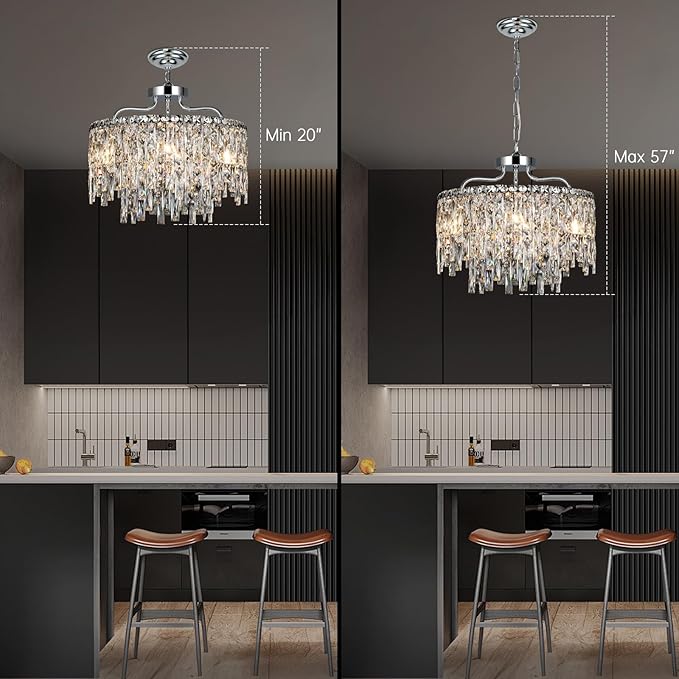 Chrome Crystal Chandelier, Modern Luxury Round Dining Room Chandeliers Over Table，6 Lights Chrome Ceiling Pendant Lighting for Dining Room Bedroom Entryway Foyer Staircase