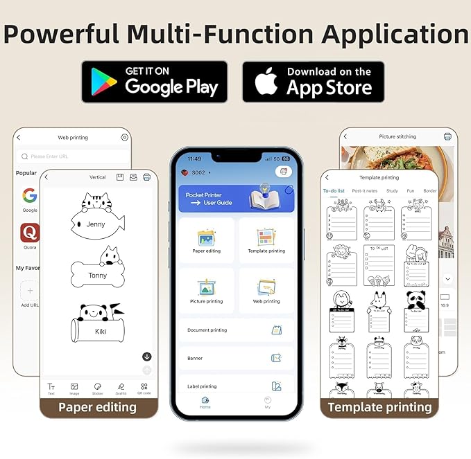 ORGSTA S002 Sticker Printer - Mini Printer Portable Thermal Sticker Maker, Bluetooth Print Pod Inkless Label Maker for Photos, Journal, Receipts, DIY Creation