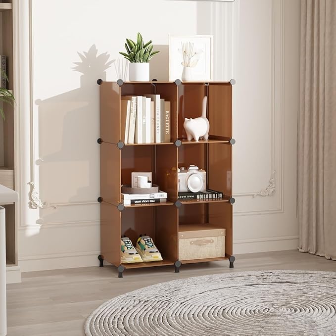 AWTATOS Cube Storage Organizer, Storage Cubes Shelves Bookshelf, 6 Cube Closet Organizers and Storage, DIY Stackable Plastic Clothes Organizer Shelving for Bedroom, Home, Cocoa Brown