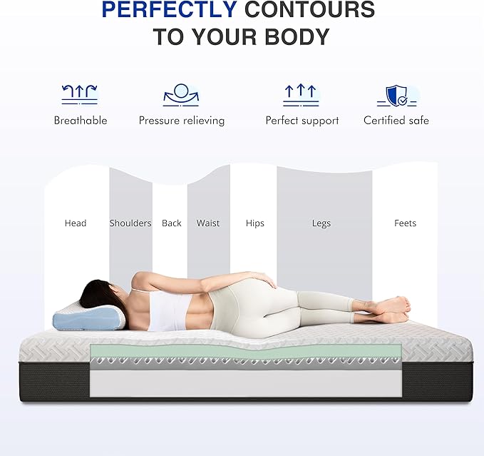 12 Inch Full Green Tea Memory Foam Mattress for Cool Sleep & Pressure Relief, Bed in a Box, Removable Cover No Fiberglass, CertiPUR-US Certified