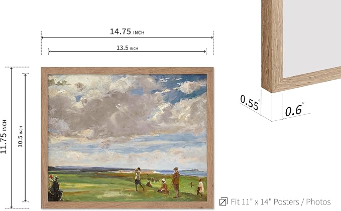 Poster Master Vintage Lady Astor Playing Golf at North Berwick Painting Poster - Retro Golf Course Print - Golf Art - Sports Art - Landscape Art - Office or Living Room Decor, 11x14 Beige Framed