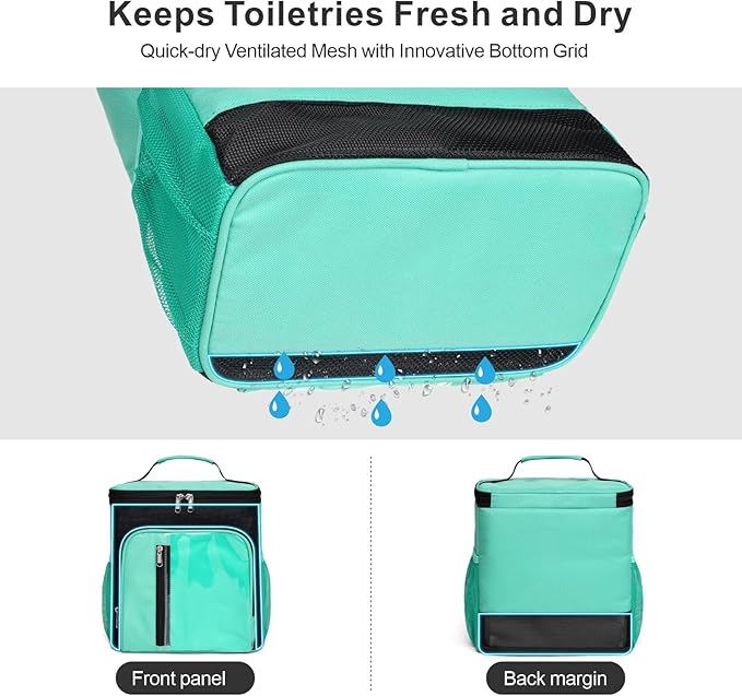 F-color Hanging Shower Caddy Portable - College Dorm Essentials for Guys with Hooks, Quick-Dry Shower Bag for Dorm Travel Gym Camping Essentials, Water-Resistant with Multiple Pockets, Cyan