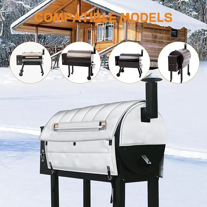 Insulation Blanket for Traeger pro 34 Series TFB65LZBC and Texas Elite 34 Series TFB88PZBO Wood Pellet Smoker Grill,BAC628 Pro 34 Insulation Blanket Grill Accessory for Winter Smoking,Silver