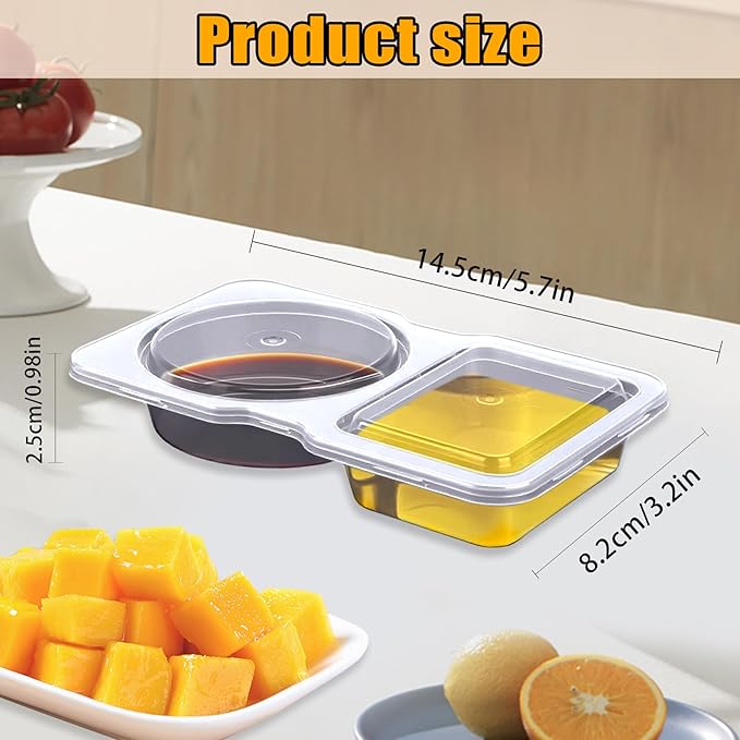 20 Pack Reusable Snack Containers with Lids - Double Compartment Sauce Cups with 20 Forks, Microwave Safe Portion Control Containers for Meal Prep, Take-out, Party & Travel