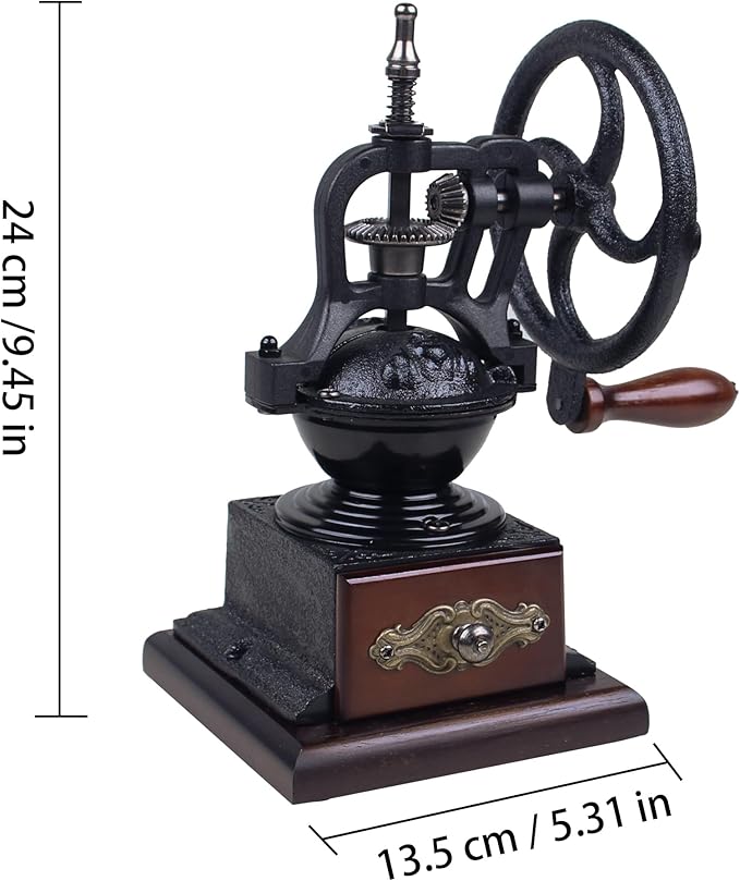 Manual Burr Coffee Grinder,Home Vintage Style Wooden Hand Crank Coffee Maker Grinder