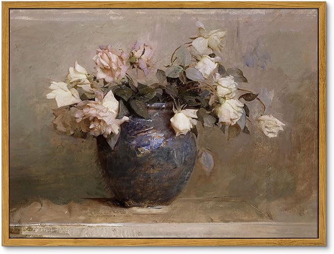 InSimSea Framed Canvas Wall Art Vintage Decor, Room Decor Roses by Abbott Handerson Thayer Rustic Style Artwork, Retro Paintings Prints Kitchen Bathroom Office Farmhouse Wall Decor, 12"x16"