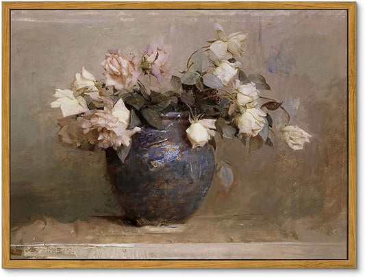 InSimSea Framed Canvas Wall Art Vintage Decor, Room Decor Roses by Abbott Handerson Thayer Rustic Style Artwork, Retro Paintings Prints Kitchen Bathroom Office Farmhouse Wall Decor, 12"x16"