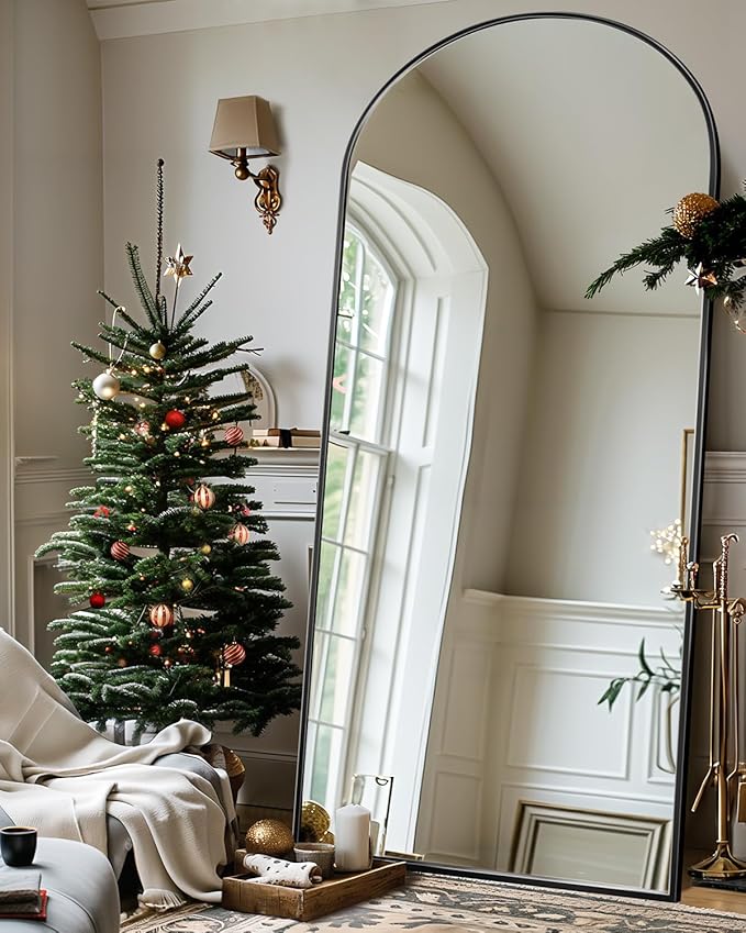 Suidia Full Length Mirror, 71"x32" Floor Standing Mirror Freestanding, Full Body Mirrors with Stand for Bedroom, Hanging Mounted for Living Room Cloakroom, Black, Arched Style