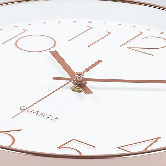 Lafocuse 12 Inch Silent Rose Gold Wall Clocks Battery Operated, Analog Wall Clock for Living Room Kitchen Bedroom Office Home Decor