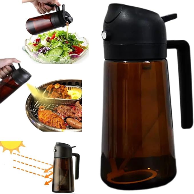2 In1 Olive Oil Edible oil Dispenser for Kitchen, 16oz Oil Sprayer Bottle for Cooking, Glass Oil BottleSpray and Pour，Food-Grade Mister for Air Fryer, Salad,Baking，BBQ, Upgraded Light Blockin