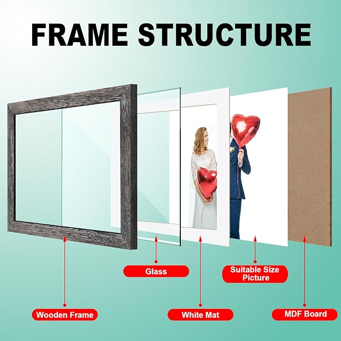 RPJC 6x8 inch Picture Frame Made of Solid Wood and High Definition Glass Display Pictures 4x6 with Mat or 6x8 Without Mat for Wall Mounting Photo Frame Rustic White